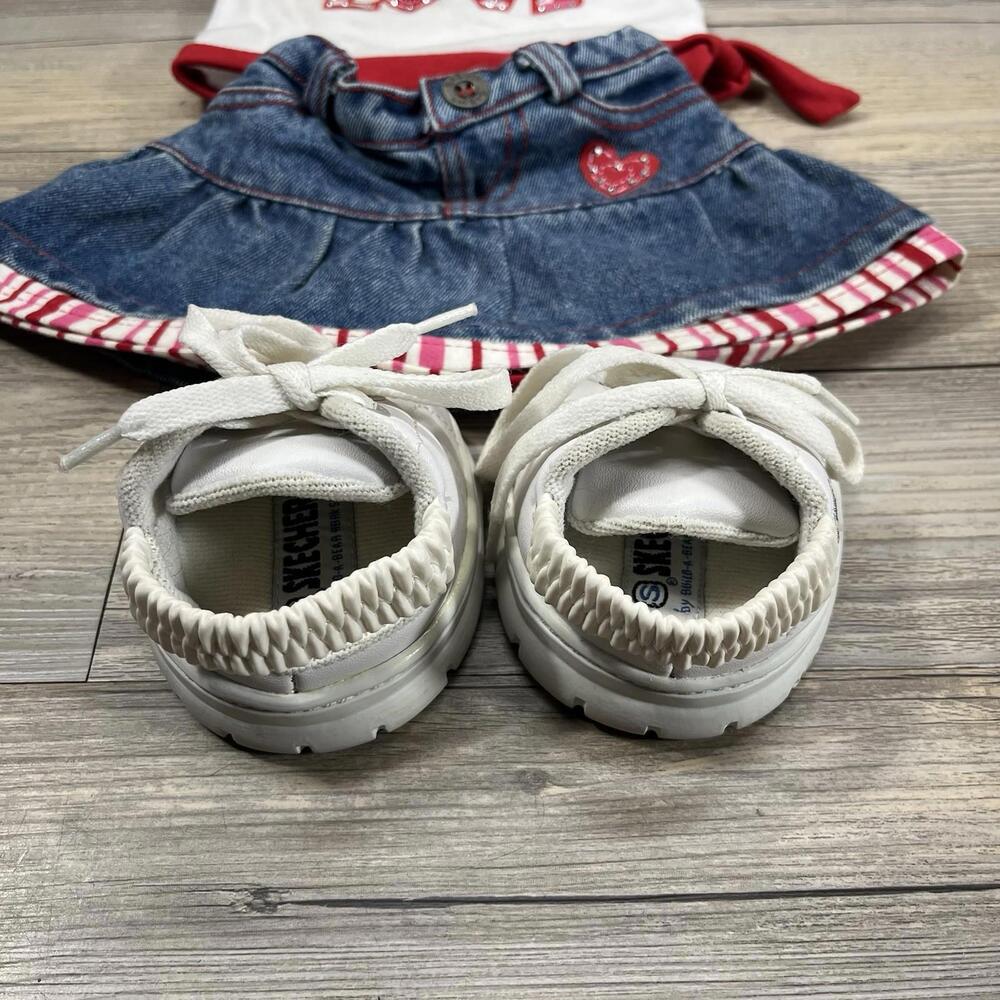 Build A Bear Outfits Denim Jean Skirt Skechers Shoes Love Red White Blue Visor - Picture 7 of 9
